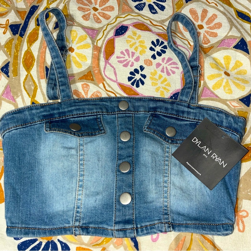 Dylan Ryan Blue Denim Jeans Crop Top Sx Women’s Small NWT NEW